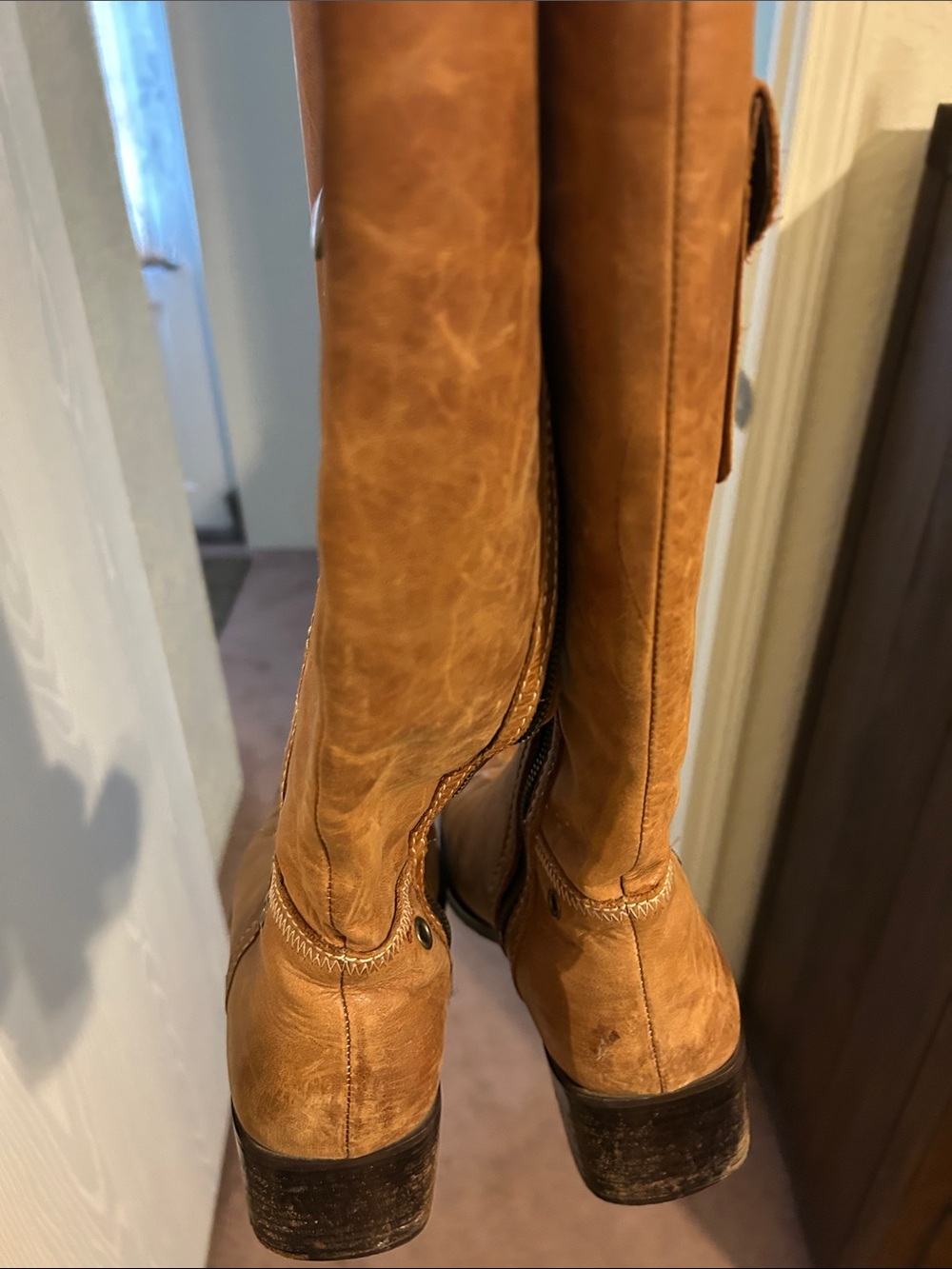 Women’s Tall Brown Leather Zip Riding Boots - Picture 6 of 7